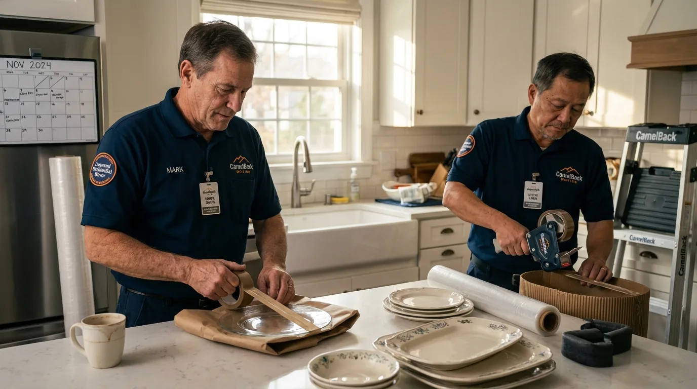 Professional crew packing kitchen dishware in Mission Hills, CA